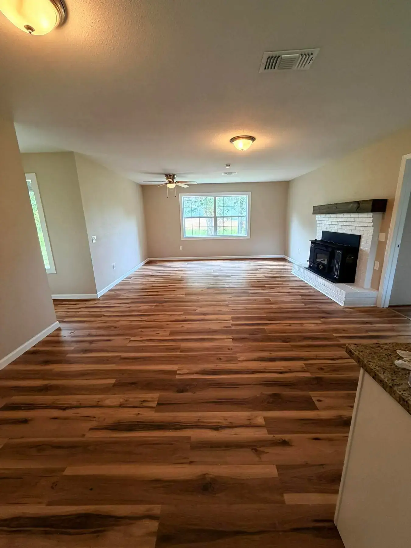 Interior remodel with finished flooring